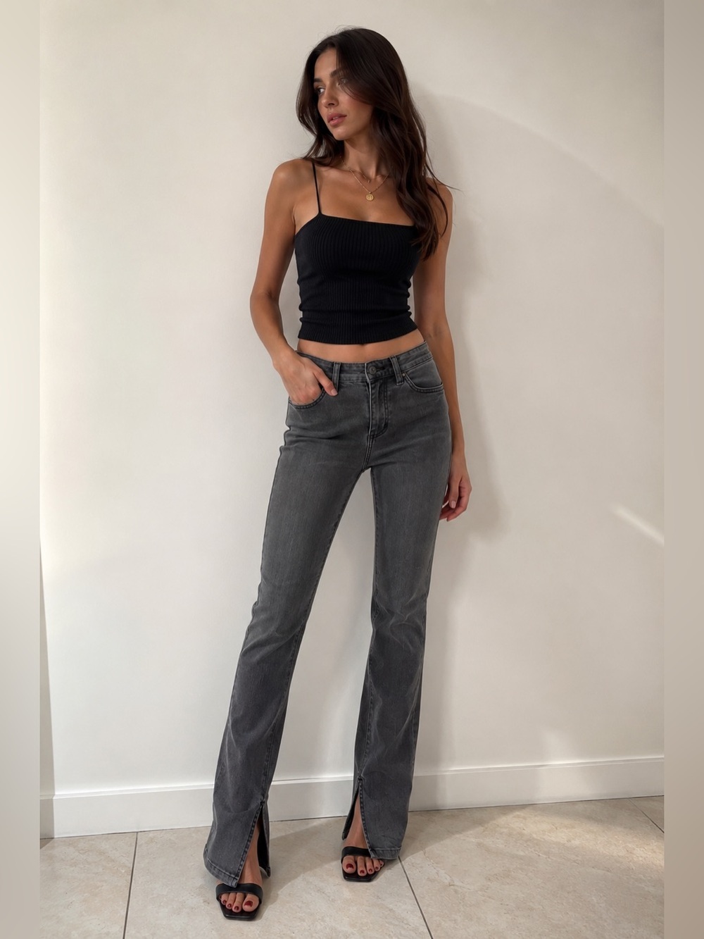 G by Giuliana Gray Flare Jeans with side Slit